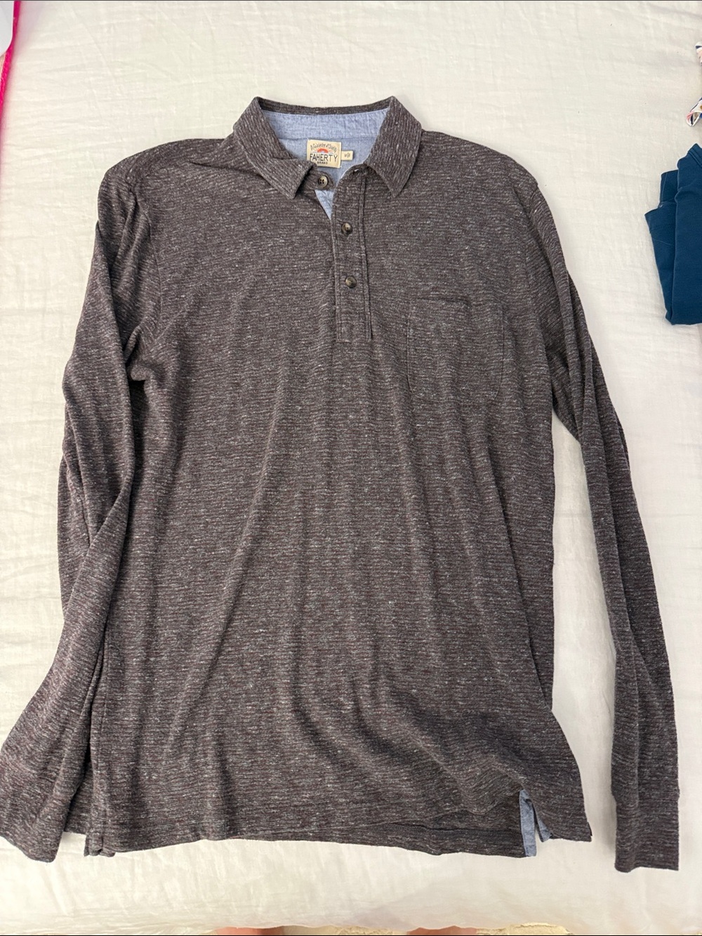 Faherty Heathered Long-Sleeve Polo